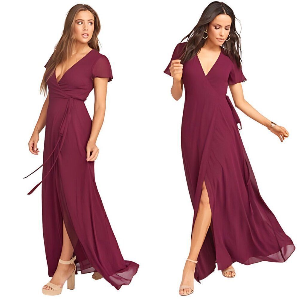 EUC Show Me Your Mumu Noelle Flutter Burgundy Merlot Wine Wrap Maxi Dress